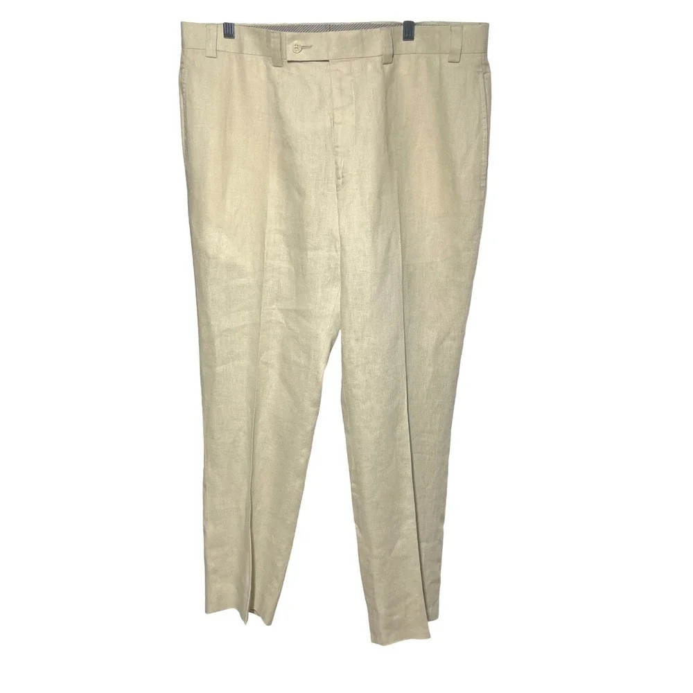 Calvin‎ Klein Mens 100% Linen Dress Pants Beige Trousers 36 x 30 Coastal Luxury